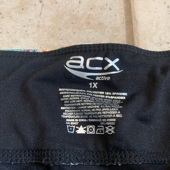 ACX Active Plus Size Floral Print Mesh Panel Capri Leggings 1X - Picture 2 of 7